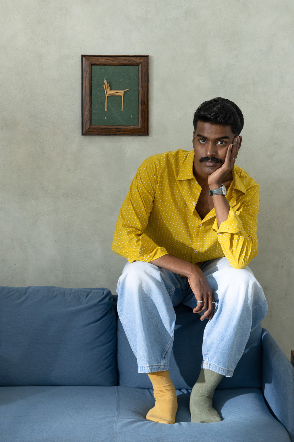 Soleil Yellow Polka Dot Cotton Shirt