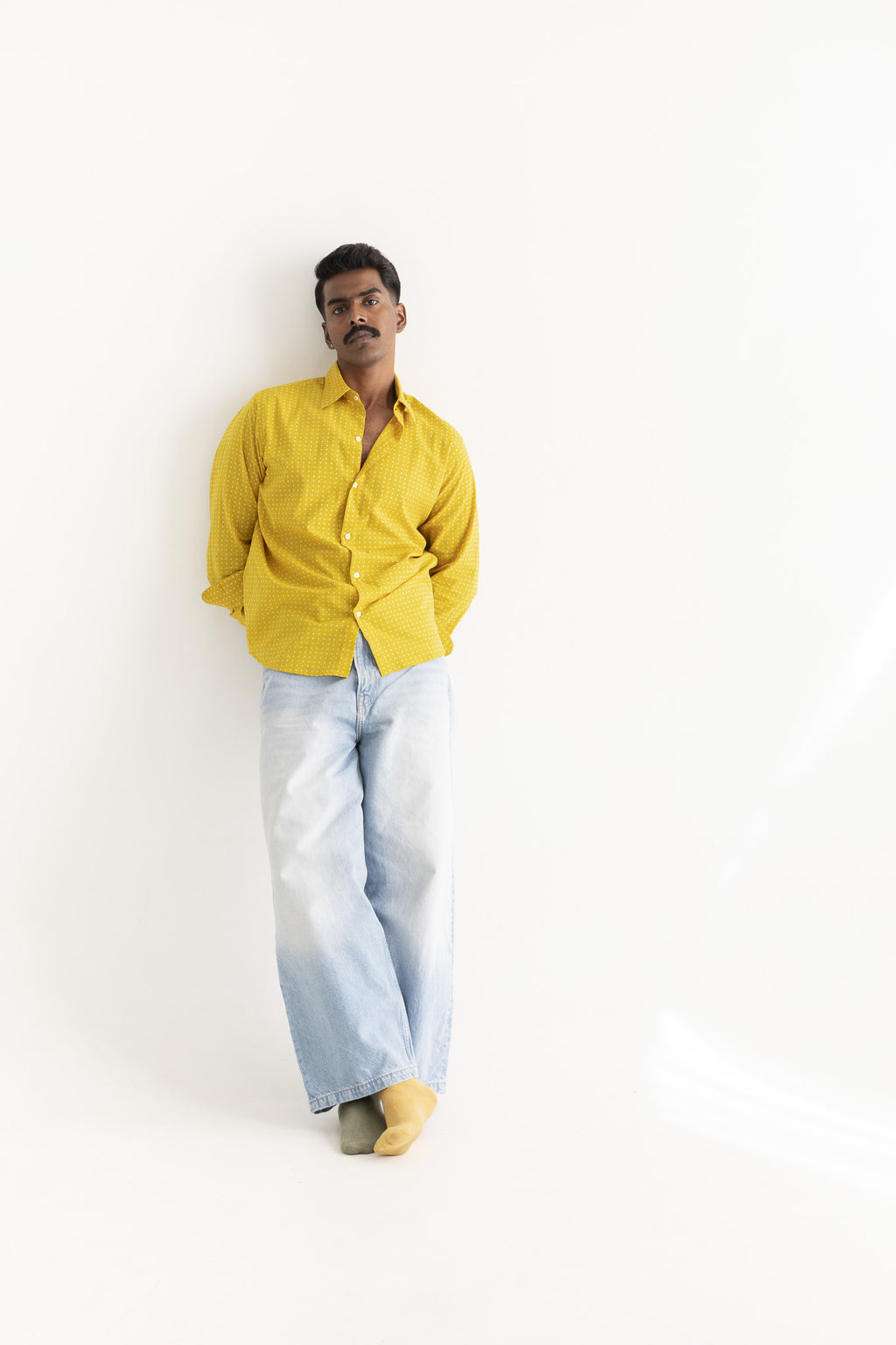 Soleil Yellow Polka Dot Cotton Shirt