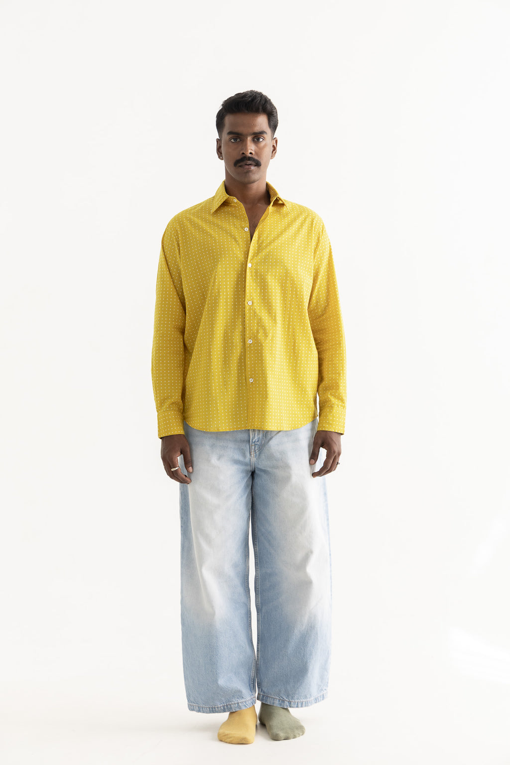 Soleil Yellow Polka Dot Cotton Shirt