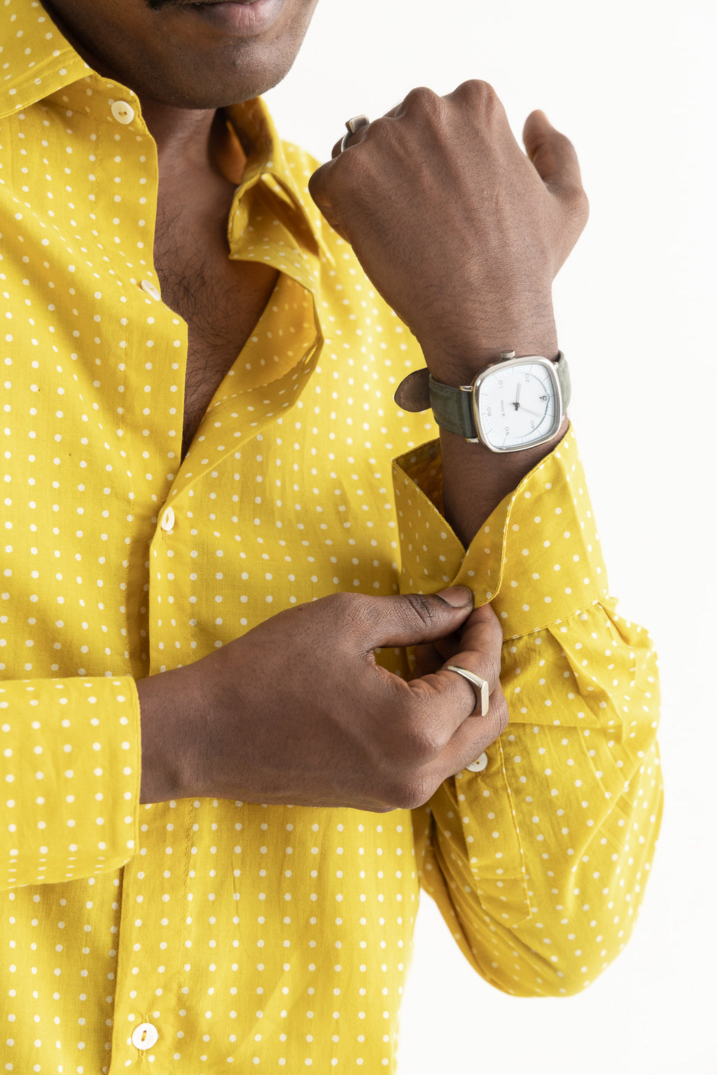 Soleil Yellow Polka Dot Cotton Shirt