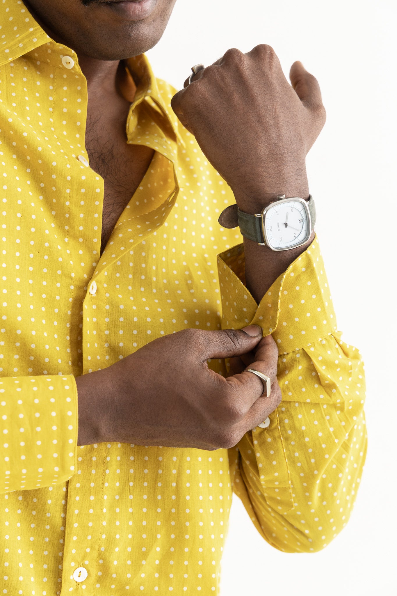Soleil Yellow Polka Dot Cotton Shirt
