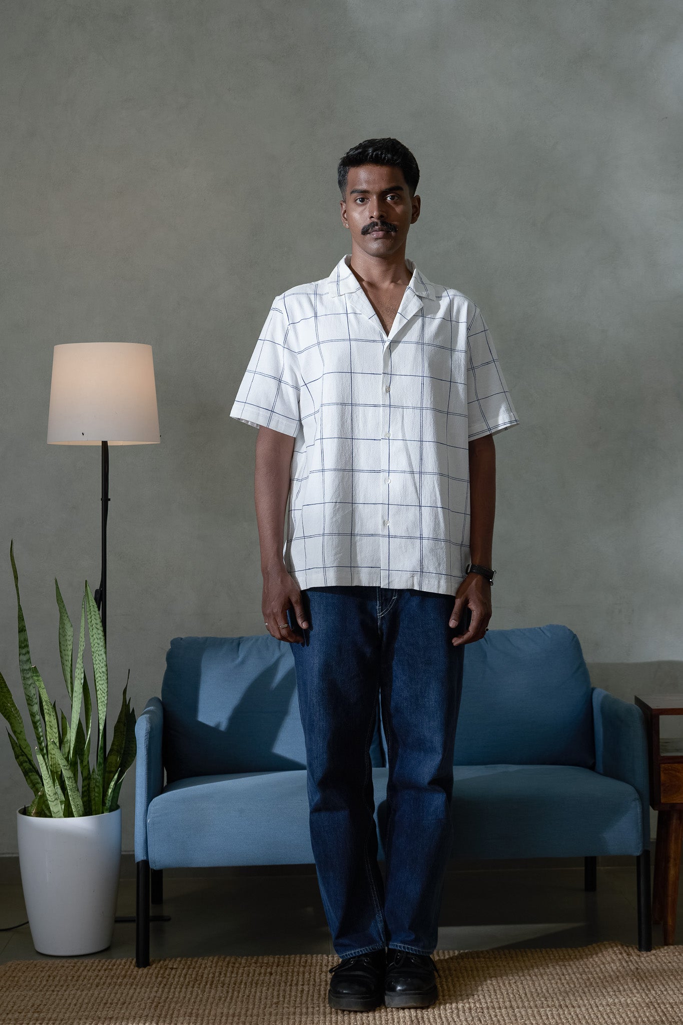 Window Pane White  Handblock Printed Shirt