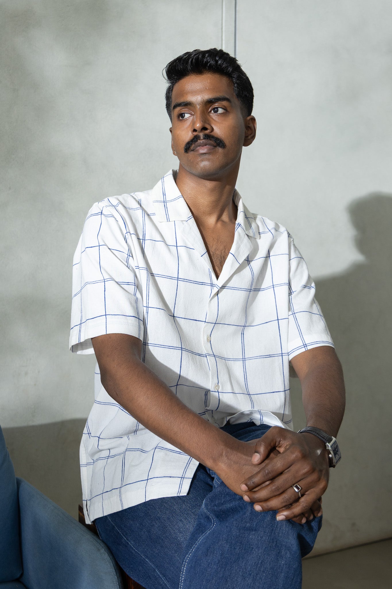 Window Pane White  Handblock Printed Shirt