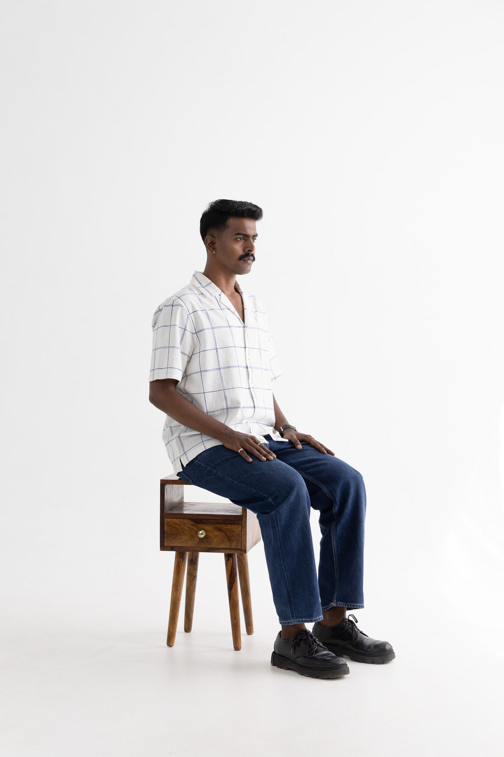 Window Pane White  Handblock Printed Shirt