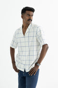 Window Pane White  Handblock Printed Shirt