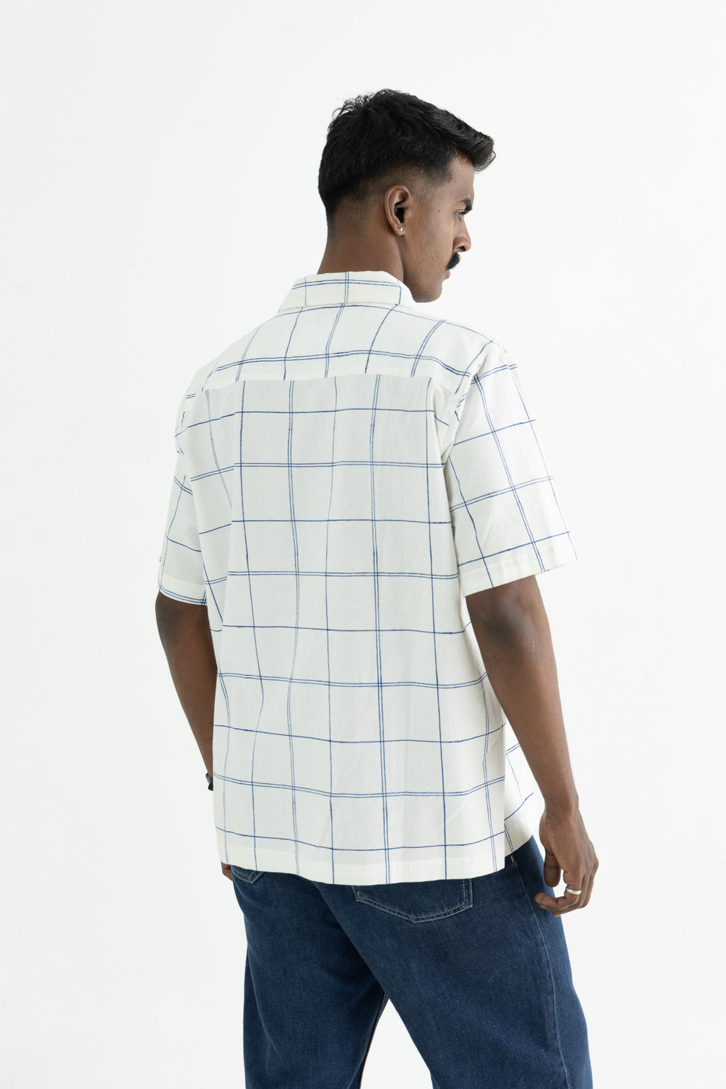 Window Pane White  Handblock Printed Shirt