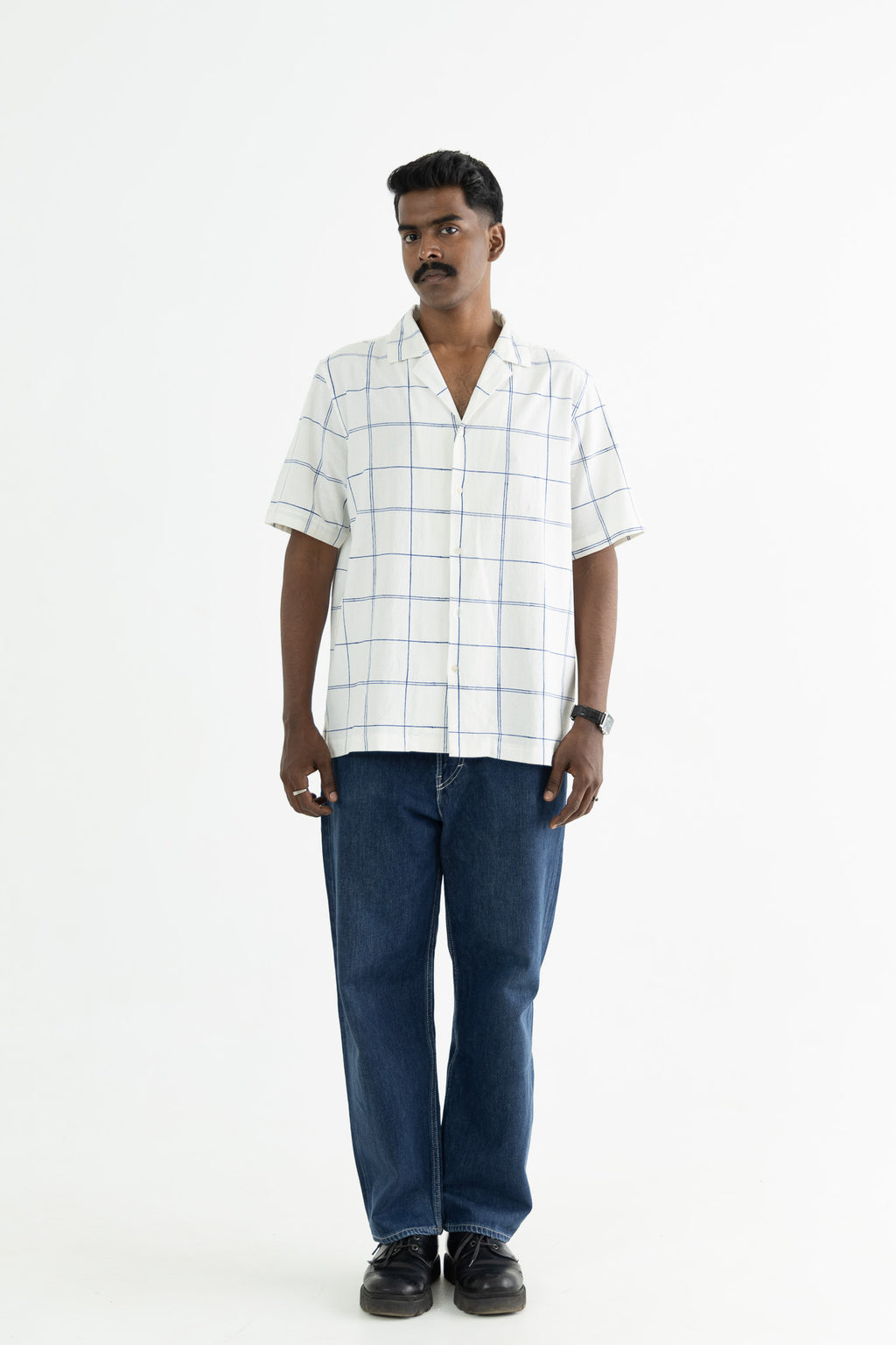 Window Pane White  Handblock Printed Shirt