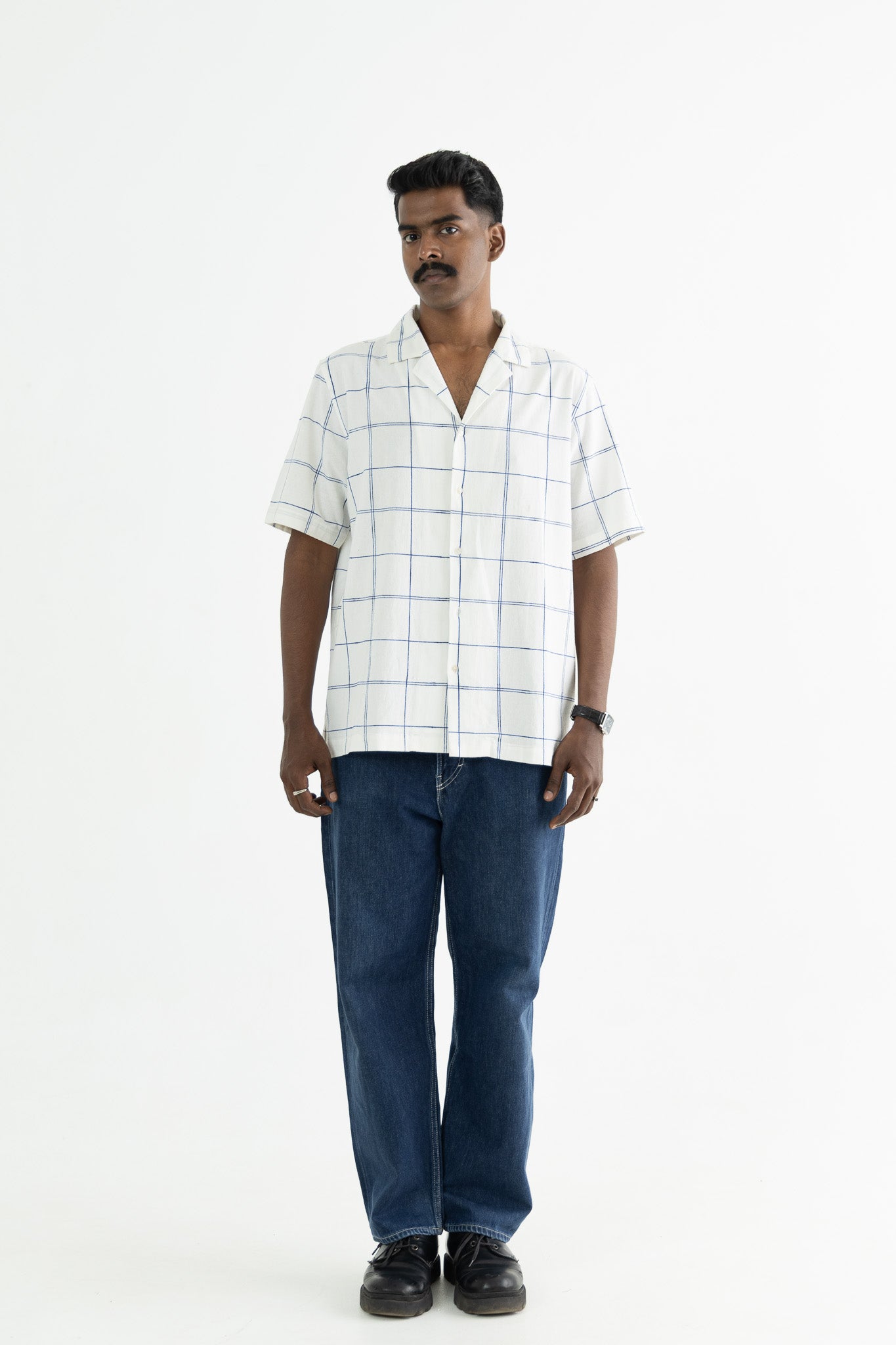 Window Pane White  Handblock Printed Shirt