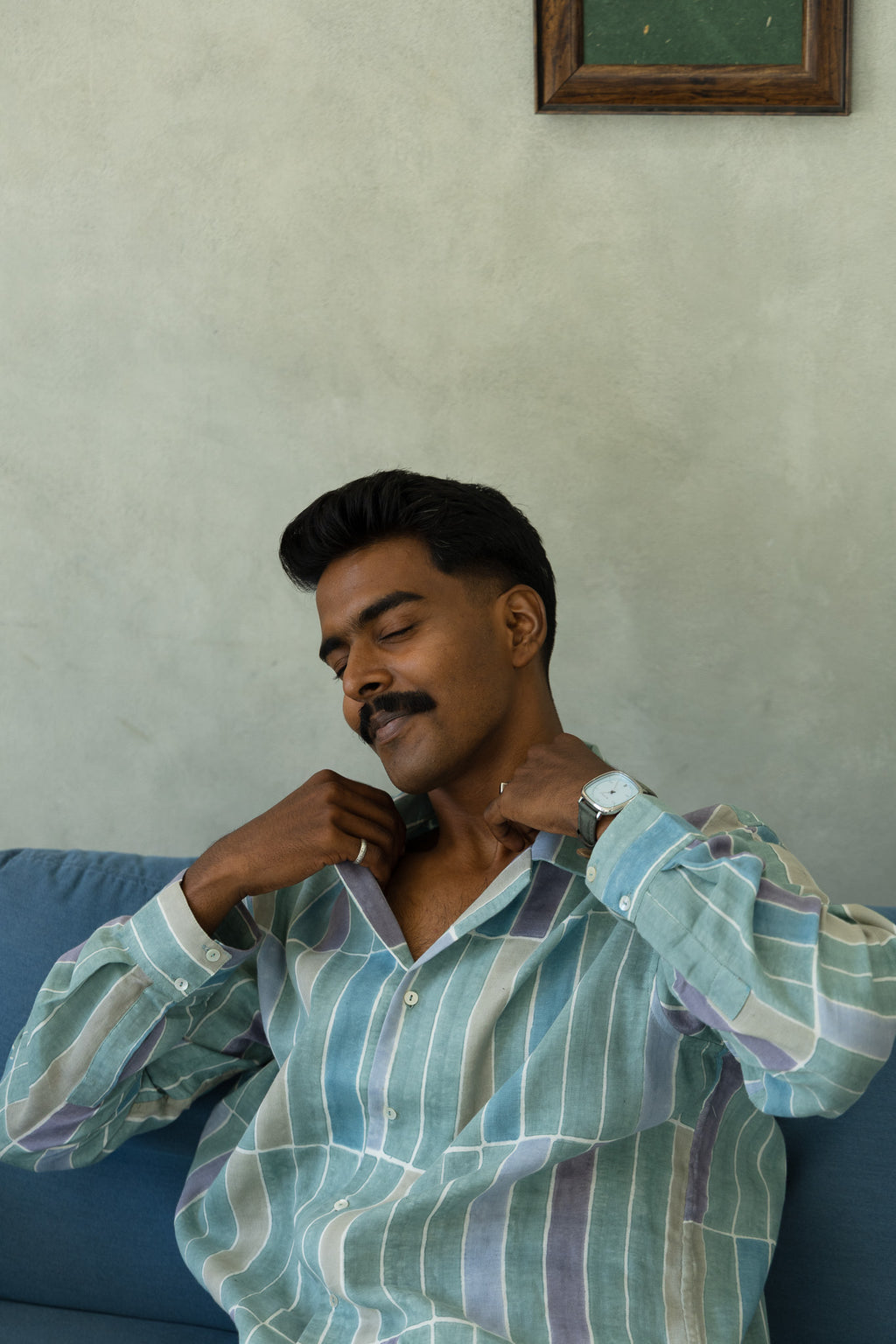 Tile Teal Handblock Printed Shirt