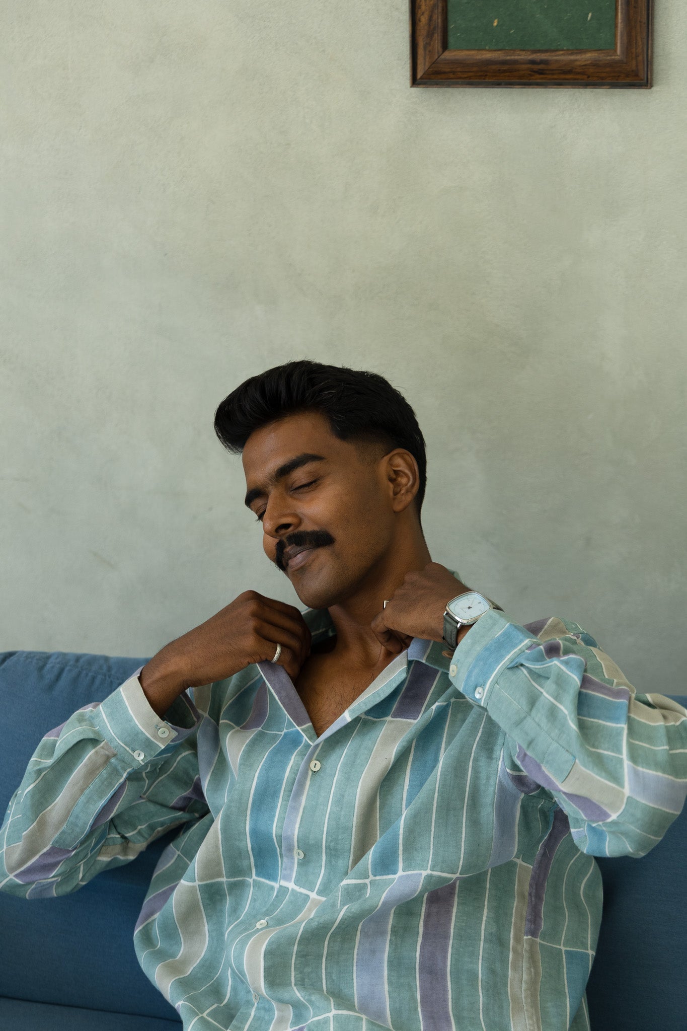 Tile Teal Handblock Printed Shirt