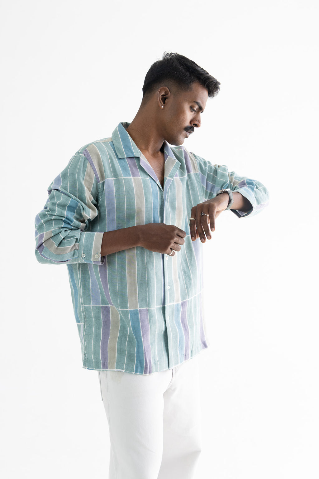 Tile Teal Handblock Printed Shirt