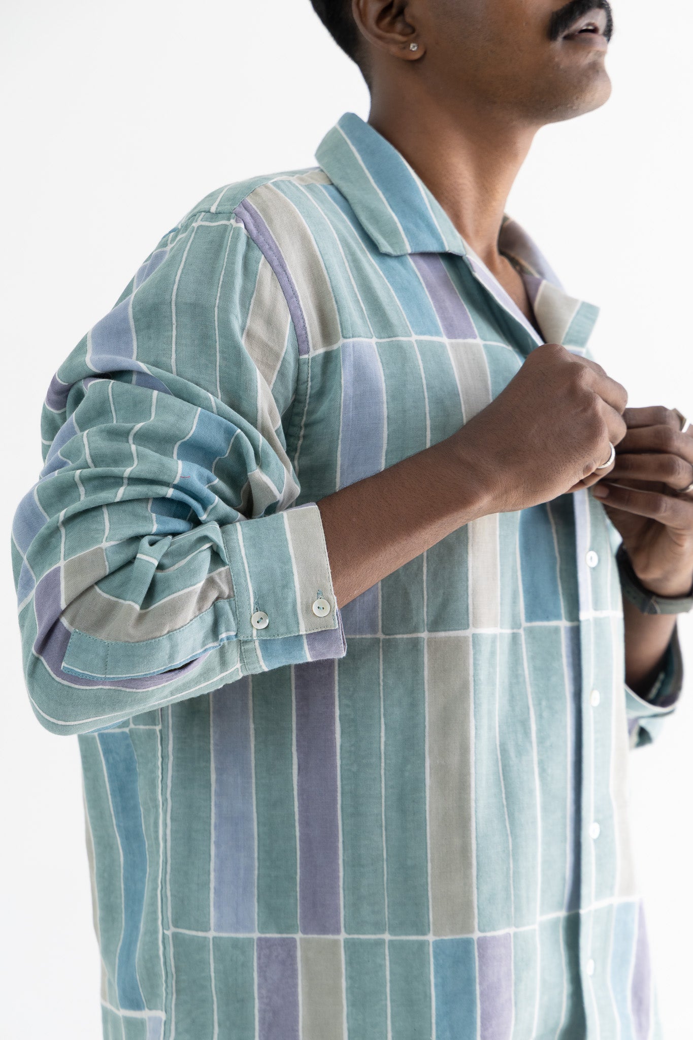 Tile Teal Handblock Printed Shirt