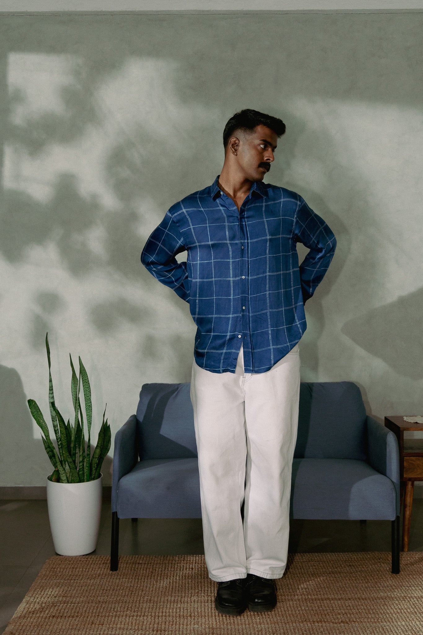Indigo Drift- Handblock Dabu Printed Shirt
