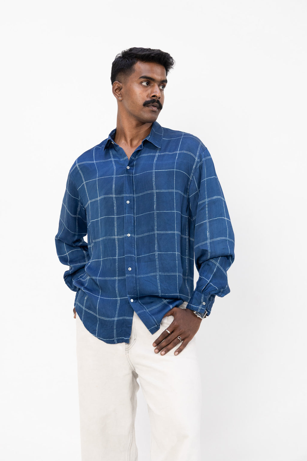 Indigo Drift- Handblock Dabu Printed Shirt