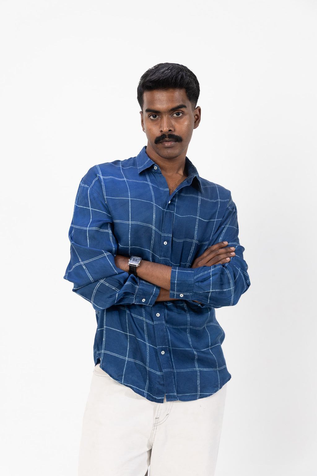 Indigo Drift- Handblock Dabu Printed Shirt