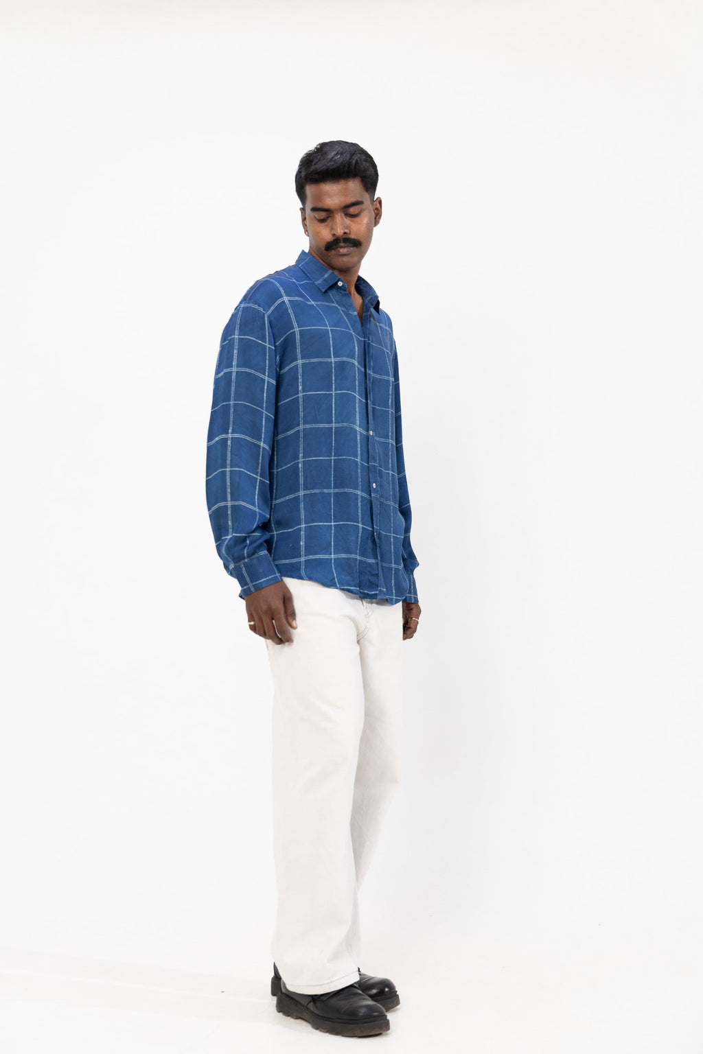 Indigo Drift- Handblock Dabu Printed Shirt