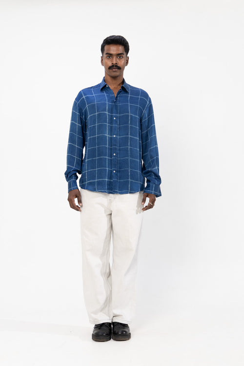 Indigo Drift- Handblock Dabu Printed Shirt